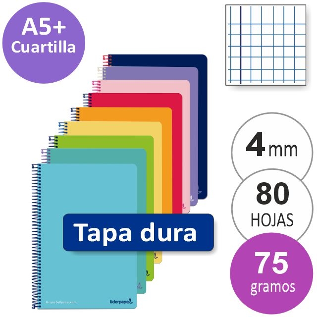 Comprar Libreta, cuaderno tapas duras cuadros cuartilla, A5