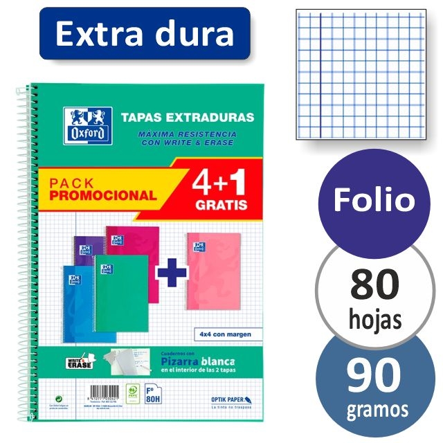 Comprar Pack 4 + 1 Gratis Libretas Oxford Extra duras tendencia