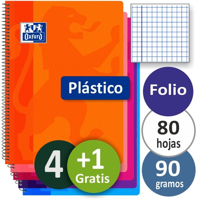 Comprar Libreta Oxford folio, tapas plástico, 80 hojas, 90 gramos