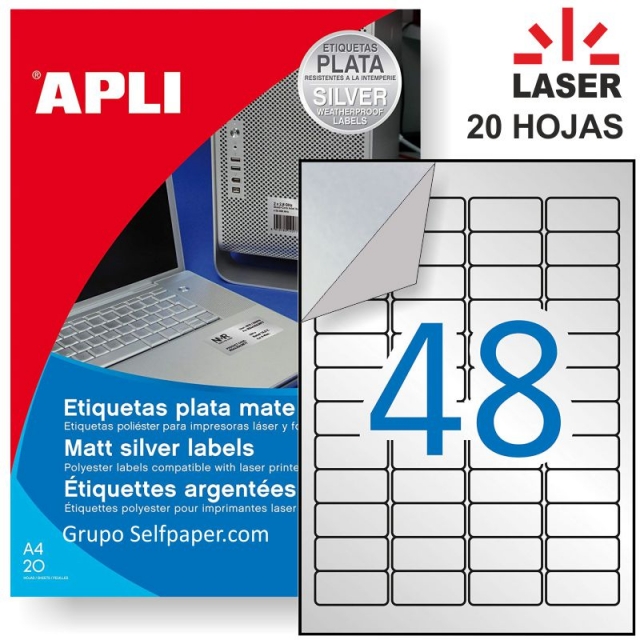 Comprar Apli 10066, Etiquetas poliester plata mate 48 por hoja