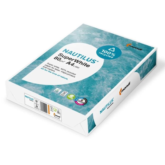 folios a4 papel reciclado nautilus superwhite