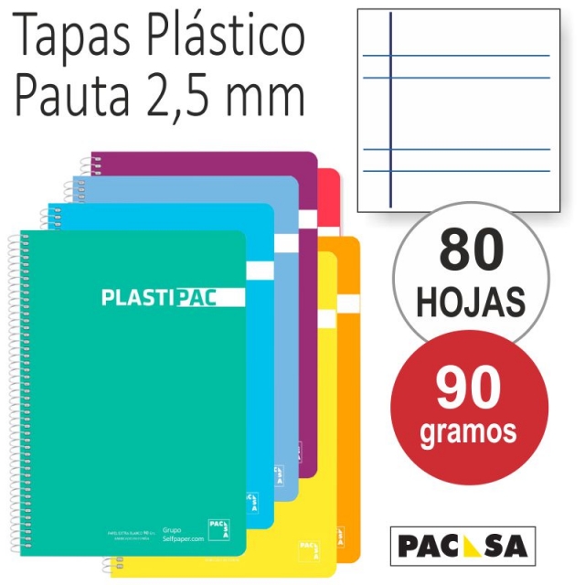 Comprar Cuaderno Pacsa Plastipac 2 rayas 2,5 mm tapas plstico