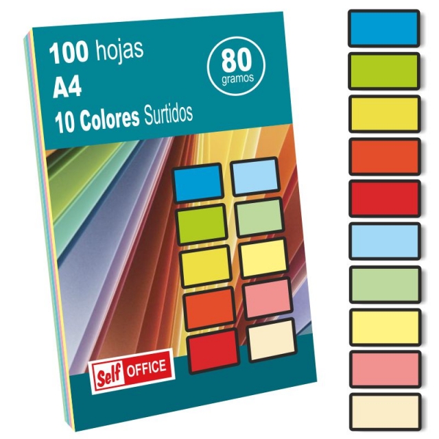Comprar Papel Din A4 10 colores surtidos. Pte. 100 hojas