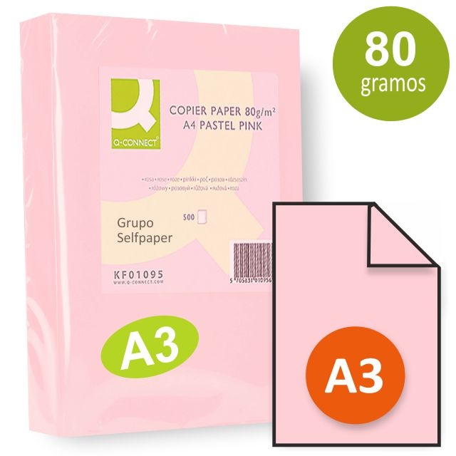 Comprar Papel Din A3, doble folio color rosa clarito, Q-Connect 80 g