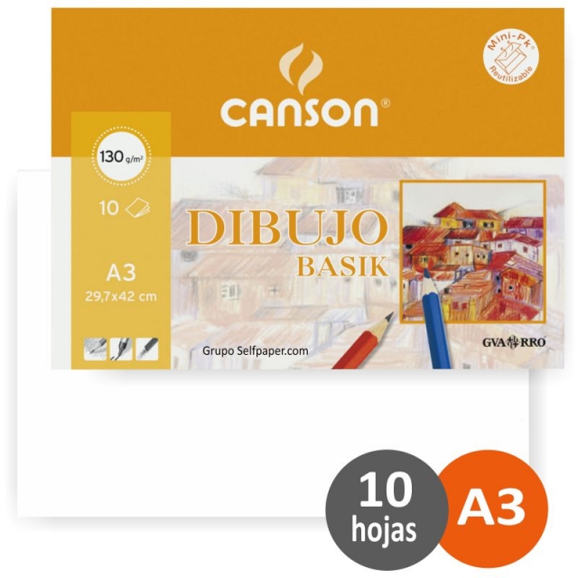 Comprar Papel de dibujo Din A3 Canson Basik 130 grs, Minipack 10 hjs