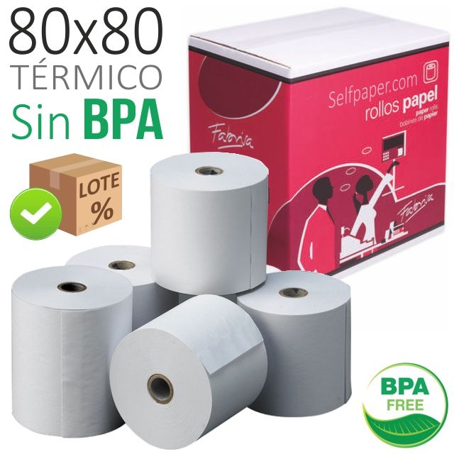 Comprar Rollos papel trmico 80x80x12, Sin BPA Impresora tickets TPV