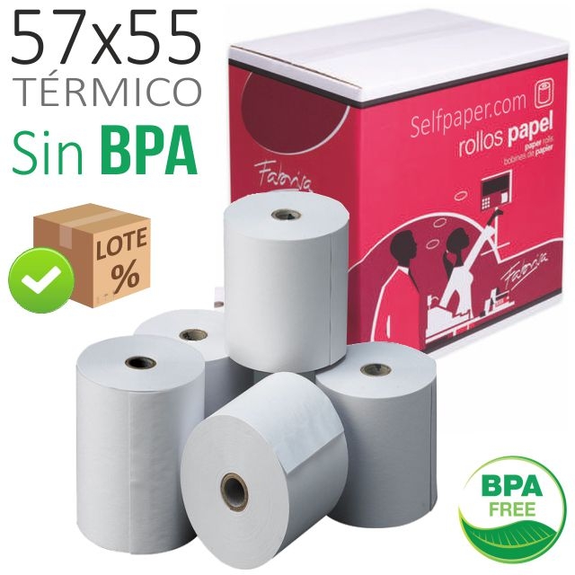 Comprar Papel trmico 57x55x12, Rollos balanza, registradora sin BPA