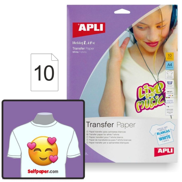 Comprar Apli 04128, 10 hojas papel transfer camisetas, tela blanca