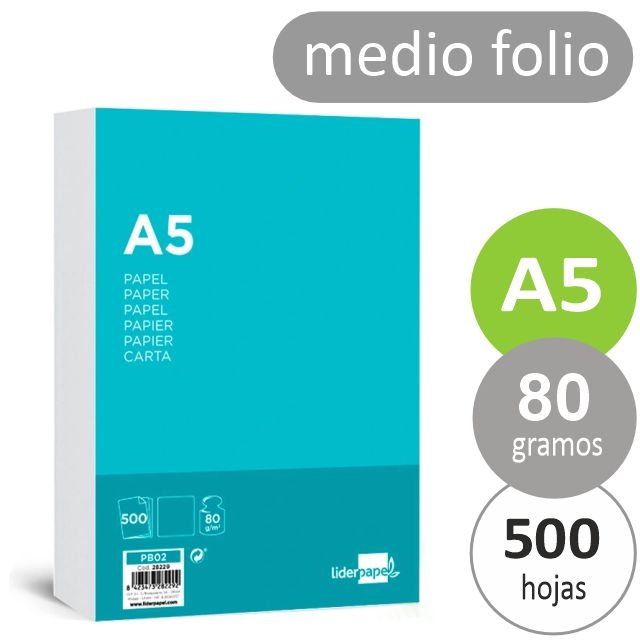 Comprar Papel Din A5 80 gramos Paquete 500 hojas, cuartillas