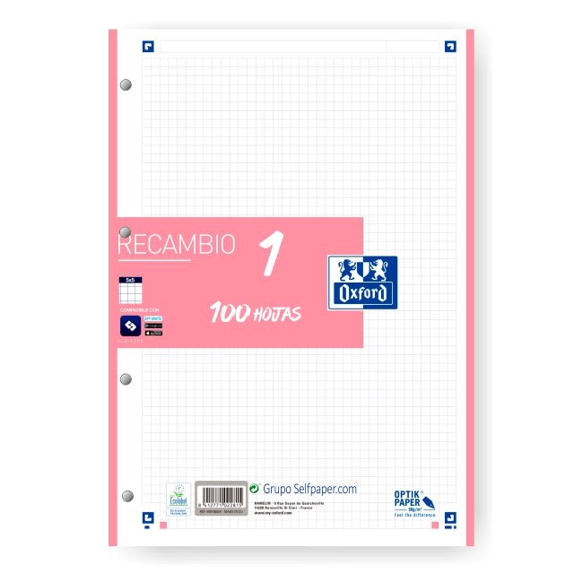 Comprar Recambio Oxford cuadros, hojas sueltas Rosa Chicle 400106624