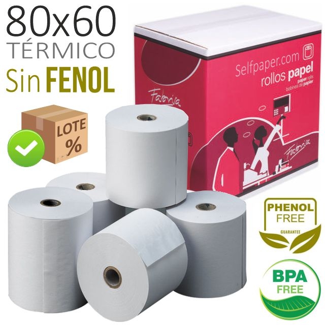 Comprar Rollos papel térmico tickets sin Fenoles sin Bpa, Bisfenol A