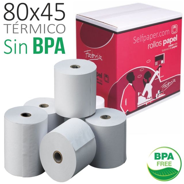 Comprar Papel térmico 80x45x12 sin BPA, Rollos - En envase