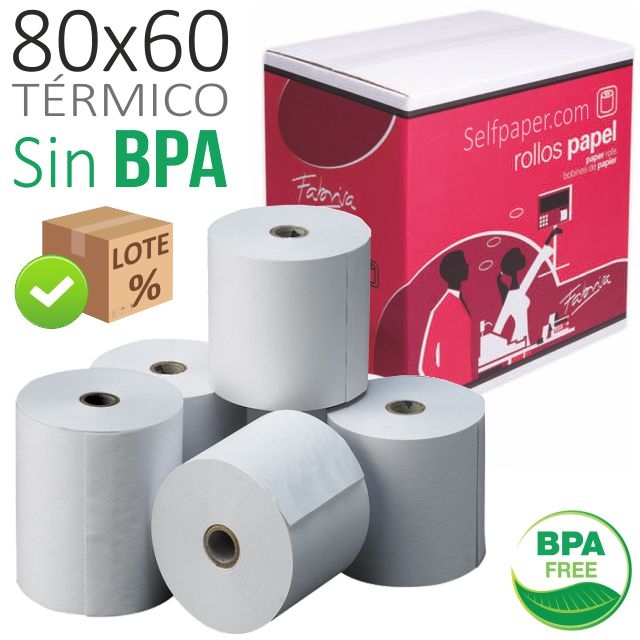 Comprar Rollos térmicos 80x60x12 papel impresora tickets Tpv Sin BPA