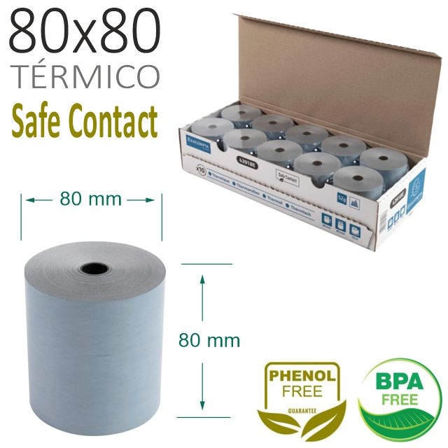 Comprar Rollos de papel térmico 80x80 Safe Contact Sin BPA, ni Fenol