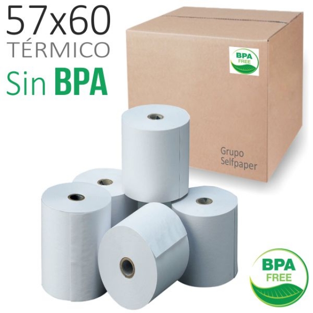 Comprar Papel térmico 57x60x12, sin BPA, cajas registradoras