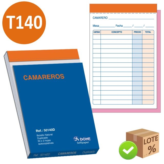 Comprar Talonario comandas T-140 camareros bolsillo con copia