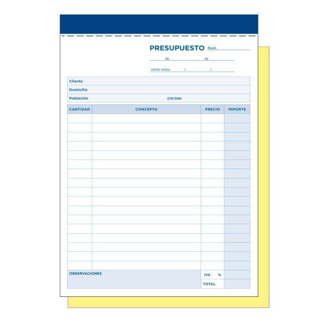 Comprar Talonario de presupuestos duplicado T-90 con copia