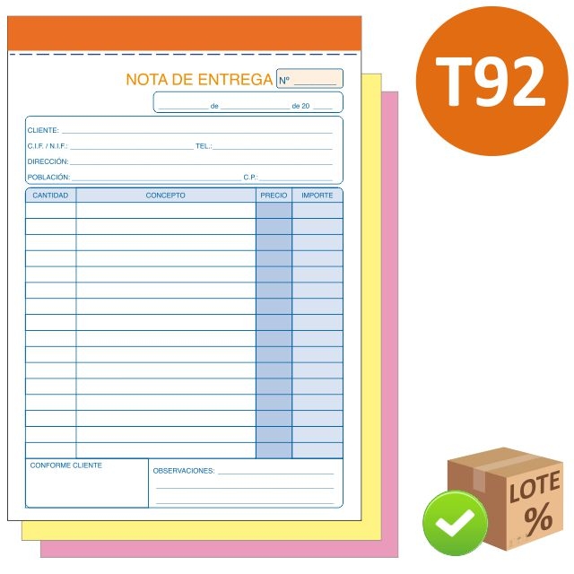 Comprar Talonario T-92 Notas de entrega triplicado 4 A5,145x210