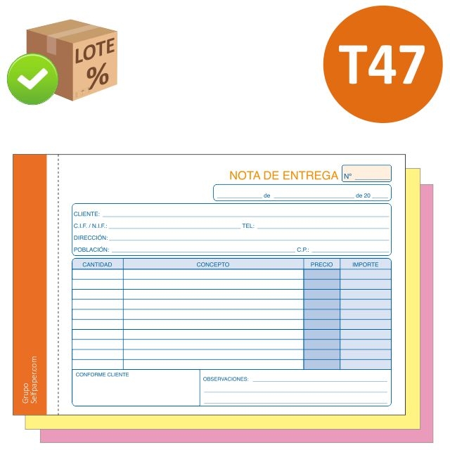 Comprar Talonarios notas de entrega triplicado, T-47 cuarto apaisado