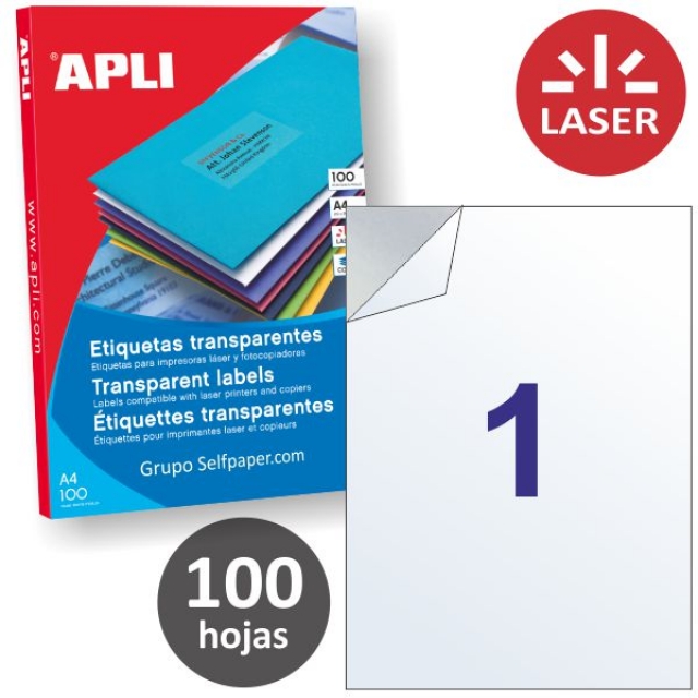 Comprar Apli 11919, Etiquetas transparentes A4 adhesivas láser 100 h