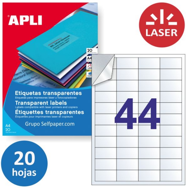 Comprar Apli 01223, Etiquetas transparentes para láser 44x, 20 hjs