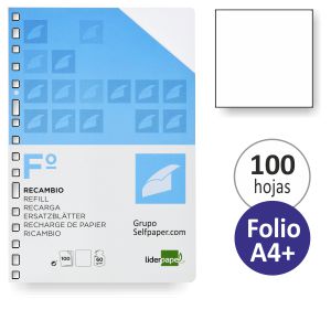 Recambio de papel Folio liso en blanco, 16 anillas, 100 hjs