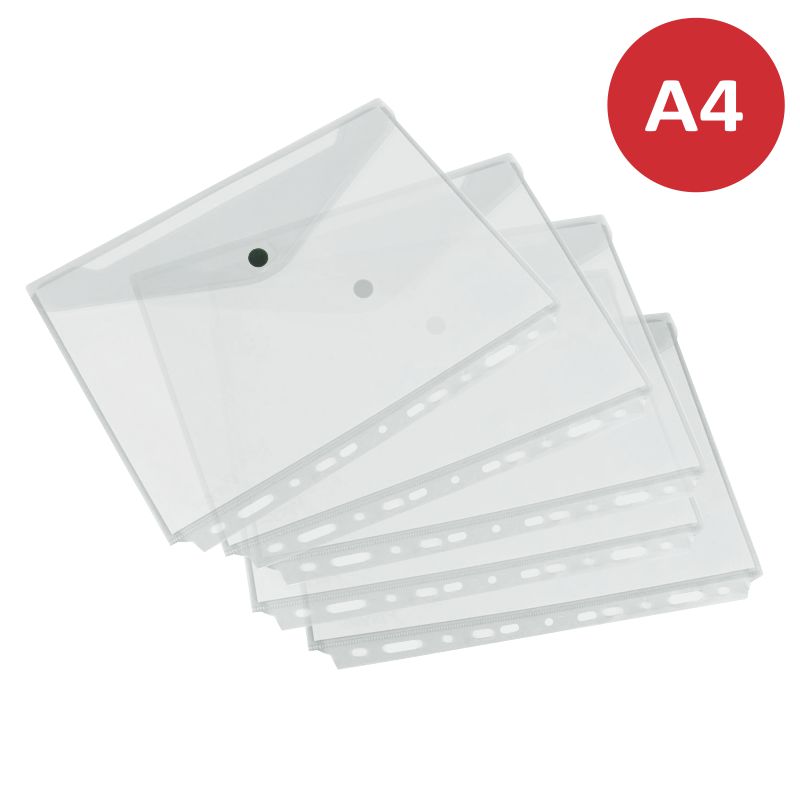 Comprar Sobre Plástico Broche A4 Multitaladro Transparente Pack 5 ud