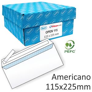 Caja 500 sobres americanos 115x225 Open Sam autoadhesivos