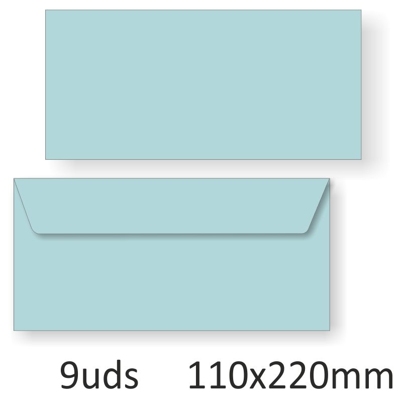Comprar Sobres de color Azul clarito alargados, 110x220mm Pte.9 Azul