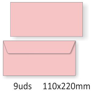Sobres de color rosa americanos, alargados 110x220mm Pte. 9