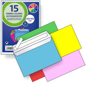 Paquete de 15 sobres de colores surtidos 120x165 mm