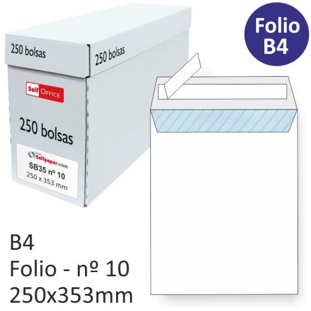 Comprar Sobres tipo bolsa 250x353 Folio Din B4 Blanco 90gr. 250u