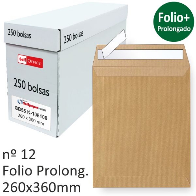 Comprar Sobres, bolsas 260x360 kraft marrn, Folio prolongado 250 u