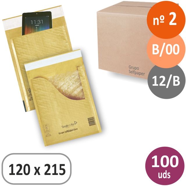 Comprar Caja 100 bolsas sobres burbujas B/00 nº2, 120x215 mm