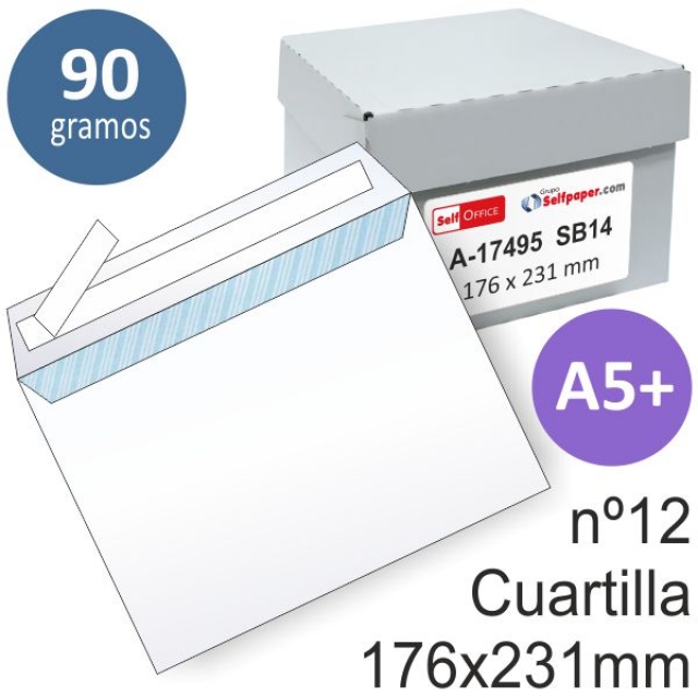 Comprar Caja 500 sobres cuartilla Din A5+, 176x231 blancos