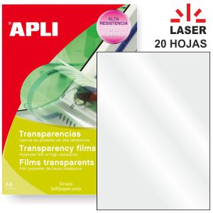 Transparencias para impresoras Laser Apli, Blister 20 Hjs A4