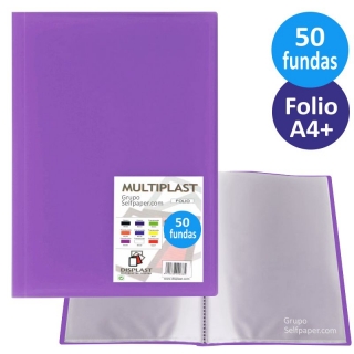 Carpeta 50 fundas transparentes, folio, violeta,  Displast 9038