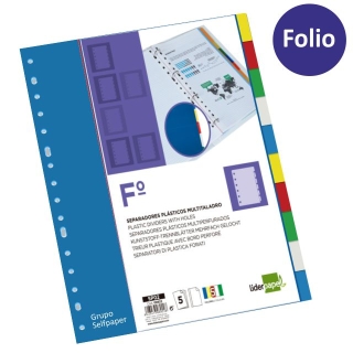 Separadores 10 pestaas colores Folio, Multitaladro  Liderpapel SP01