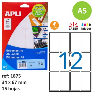 Etiquetas Apli 1875, 34x67 mm -