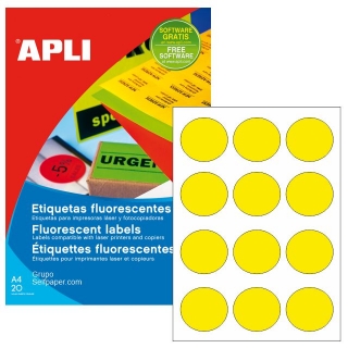 Circulos amarillos fluorescentes impresora, Apli 02866