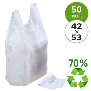 Bolsas de plástico con asas, camiseta, 42x53cm 70% reciclada