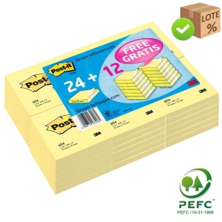 Pack 24+12 GRATIS, notas Post-It, 76x76  Postit FT510280249