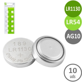 Pack 10 pilas de botn LR54,  Q-connect KF14556