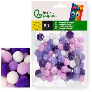 Pack 80 pompones violetas, lilas, morados  Liderpapel MX23