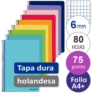 Cuaderno libreta Cuadros 6 mm Holandesa,  Liderpapel BF67