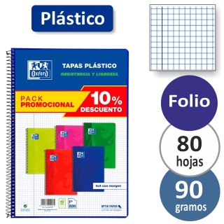 Cuadernos Oxford tapas plstico colores, pack  400091365