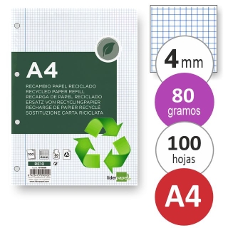 Recambio Din A4 cuadros 4 mm  Liderpapel RE10