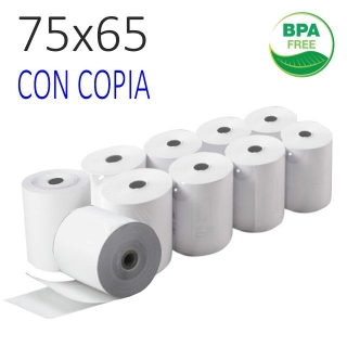 Rollos papel qumico 75x65x12, con copia,  Q-connect 4756521B