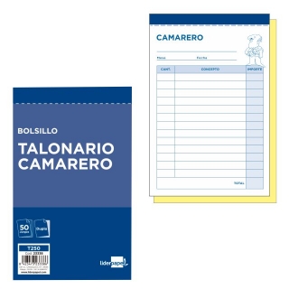 Talonario camareros bolsillo duplicado. original y  Liderpapel T250