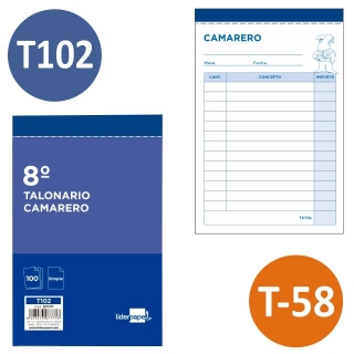 Talonarios Camareros Octavo sin copia, sin  Liderpapel T102